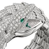 Serpenti Secret Watch with 18 kt white gold head, dial and double spiral bracelet, all set with brilliant cut diamonds, emerald eyes and 18 kt white gold case. 102701 image 2