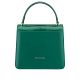 Serpenti Forever crossbody bag in sea star coral shiny croco skin and smooth calf leather. Snakehead closure in light gold plated brass decorated with black and white enamel, and green malachite eyes. 752-CLCR image 3