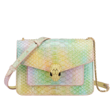 Serpenti Forever small crossbody bag in multicolour Spring Shade python skin with sunbeam citrine yellow nappa leather lining. Captivating snakehead closure in gold-plated brass embellished with sunbeam citrine yellow enamel scales and black onyx eyes. 291808 image 1