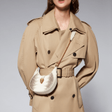 Serpenti Ellipse small crossbody bag in white agate shiny lizard skin with beige and grey shades, and with caramel topaz beige nappa leather lining. Captivating snakehead closure in gold-plated brass embellished with black onyx scales and red enamel eyes. 291738 image 7