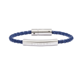 BULGARI BULGARI bracelet in royal sapphire blue braided calf leather. Silver plate in the middle engraved with iconic BULGARI logo and silver clasp closure. LOGOPLATEW-WCL-RS image 1