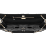 Serpenti Cabochon tote bag in soft matelassé black nappa leather with graphic motif and black calf leather. Snakehead decòr in rose gold plated brass embellished with matte black and shiny black enamel, and black onyx eyes. 990-NSM image 4