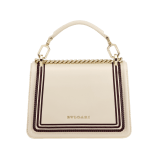 “Serpenti Diamond Blast” crossbody bag in Ivory Opal white smooth calf leather, featuring an Deep Garnet bordeaux 3-Maxi Chain motif, with Deep Garnet bordeaux nappa leather internal lining. Tempting snakehead closure in light gold plated brass, enriched with Deep Garnet bordeaux and Ivory Opal white enamel and black onyx eyes. 291175 image 3