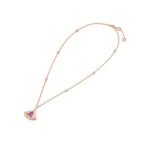 DIVAS' DREAM openwork necklace with 18 kt rose gold chain set with diamonds and 18 kt rose gold pendant with a pink tourmaline and set with pavé diamonds. 354366 image 2