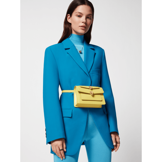 Alexander Wang x Bulgari small belt bag in sunbeam citrine calf leather with black nappa leather lining. Captivating double Serpenti head closure in antique gold-plated brass embellished with red enamel eyes. 291889 image 7
