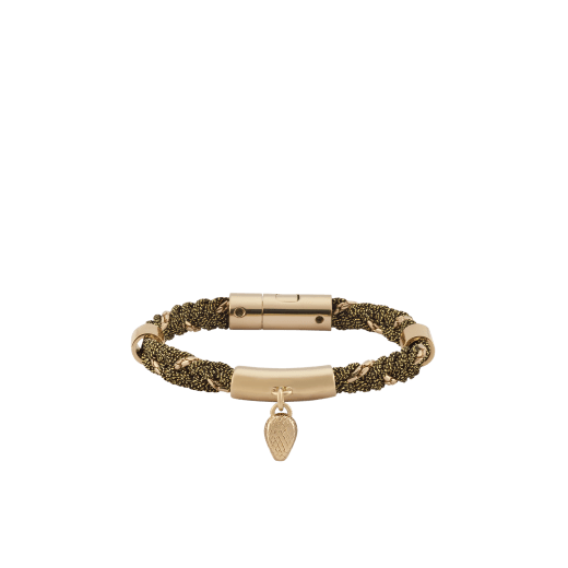 Serpenti Forever multibraided bracelet in gold coiled torchon and light-gold plated brass chain. Captivating snakehead charm in light gold-plated brass embellished with red enamel eyes, and press-stud closure. SERPMULTIBRAID-WC-G image 1