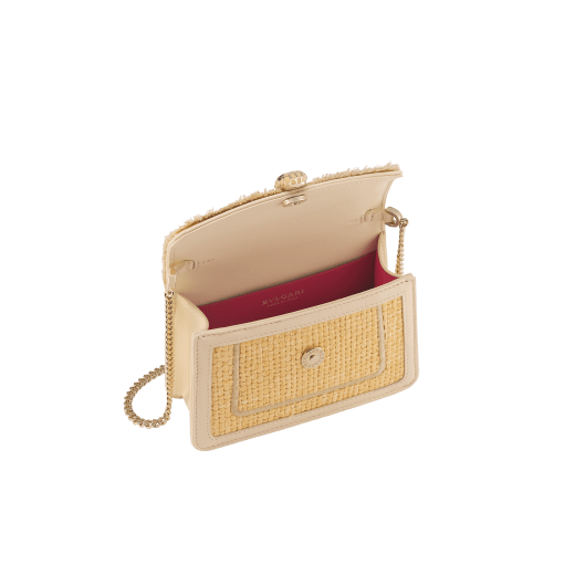 "Serpenti Forever" mini bag in "Molten" light gold karung skin with black nappa leather inner lining, offering a touch of radiance for the Winter Holidays. New Serpenti head closure in light gold-plated brass, complete with ruby-red enamel eyes. Winter Holidays Edition SEA-MINICROSSBODYb image 2
