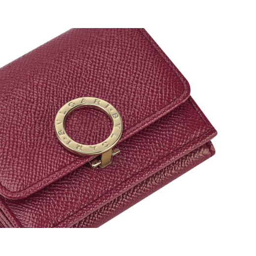 BULGARI BULGARI Japan Exclusive compact wallet in soft drummed taupe quartz light brown calf leather with crystal rose nappa leather interior. Iconic light gold-plated brass clip and press button closure. 579-MINICOMPACTc image 4