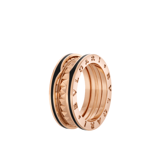 Кольцо с двумя витками B.zero1 Rock, розовое золото 18 карат, заклепки на спирали, вставки из черной керамики на кромках AN859090 image 1