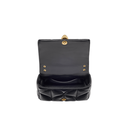 Serpenti Sugarloaf small shoulder bag in black calf leather with a maxi Calla Matelassé motif and black nappa leather lining. Captivating snakehead magnetic closure in gold-plated brass. SSL-001-1316XS image 3