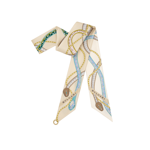 Serpenti 75 shelley in fine teal silk with a BVLGARI BVLGARI metal pendant. Made of 100% silk. SERPENTI75NEW-SH image 1