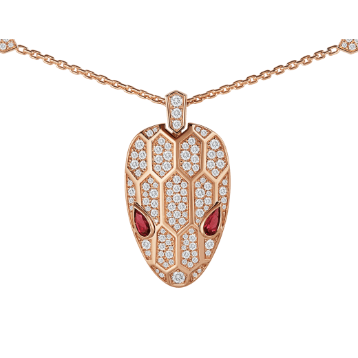 Serpenti necklace in 18 kt rose gold, set with rubellite eyes and with pavé diamonds on the chain and the head. 352725 image 3