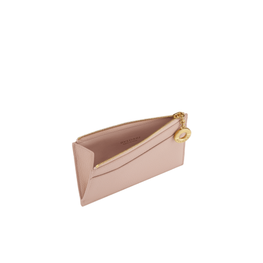 Bvlgari Roma zipped card holder in Bright Travertino soft drummed calf leather with Bright Travertino nappa leather interior. Zip closure with iconic light gold-plated brass zip puller engraved with the Bvlgari logo. BVR-ZIP-CCHOLDER image 2
