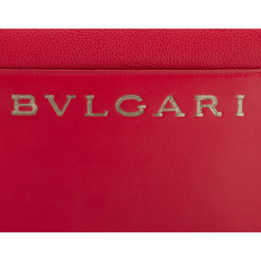 Bulgari Logo small tote bag in amaranth garnet red smooth and grained calf leather with flamingo quartz pink grosgrain lining. Iconic Bulgari logo decorative chain in light gold-plated brass. BVL-1202 image 6