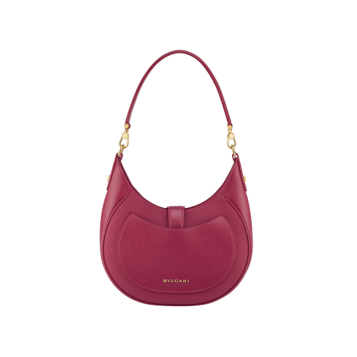 Mittelgroße Serpenti Ellipse Schultertasche aus genarbtem Urban-Leder und glattem Kalbsleder in Ivory Opal mit Futter in Flamingo Quartz Rosa. Faszinierender Schlangenkopf-Verschluss aus vergoldetem Messing mit Schuppen aus schwarzem Onyx und Augen aus roter Emaille. 1190-UCL image 3