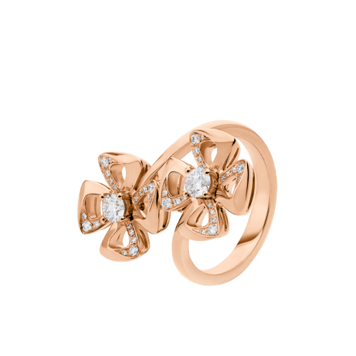 Fiorever 18 kt rose gold ring set with two round brilliant-cut diamonds and pavé diamonds. AN858753 image 1