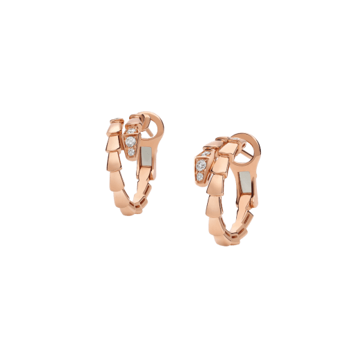 Orecchini a cerchio Serpenti Viper in oro rosa 18 kt con semi-pavé di diamanti. 359949 image 2