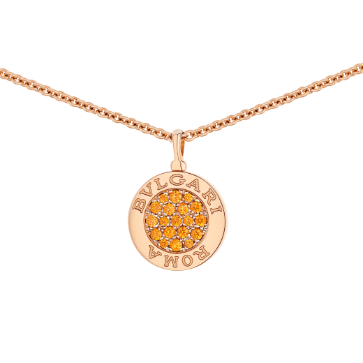 BULGARI BULGARI 18 kt rose gold necklace set with a mother-of-pearl insert and mandarin garnets on the pendant. 360054 image 3