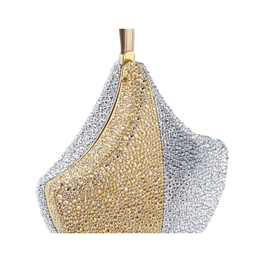 Ginkgo clutch in gold and silver Neige Pavé Crystals applied on suede with black nappa leather lining, and leather wristlet. DAS-001-1320S-CRYS image 4