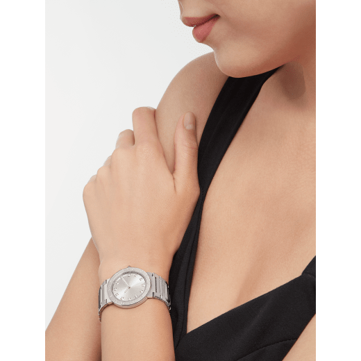 BVLGARI BVLGARI LADY watch with stainless steel case and bracelet, stainless steel bezel engraved with double logo, silver dial and diamond indexes. Water-resistant up to 30 meters 103696 image 3