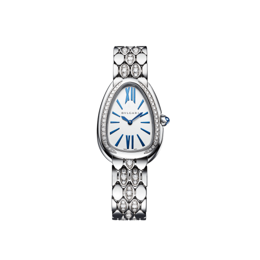Serpenti Seduttori watch with 18 kt white gold case and bracelet both set with diamonds, and silver opaline dial 103947 image 1