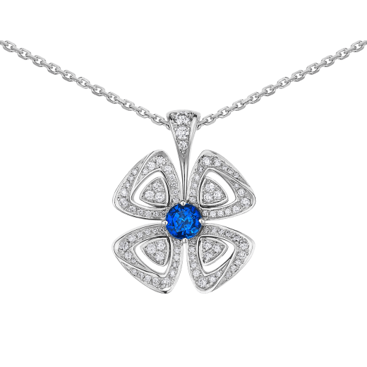 Fiorever 18 kt white gold pendant necklace set with a central brilliant-cut sapphire (0.43 ct) and pavé diamonds (0.31 ct) 358426 image 3