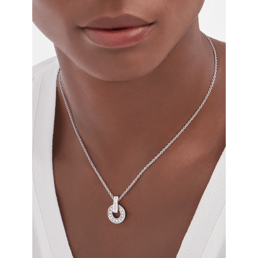 BVLGARI BVLGARI openwork 18 kt white gold necklace set with full pavé diamonds on the pendant 357938 image 1