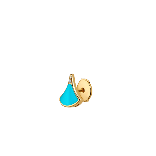 Divas' Dream 18 kt yellow gold fan-shaped single stud earring set with turquoise and pavé diamonds 361995 image 2