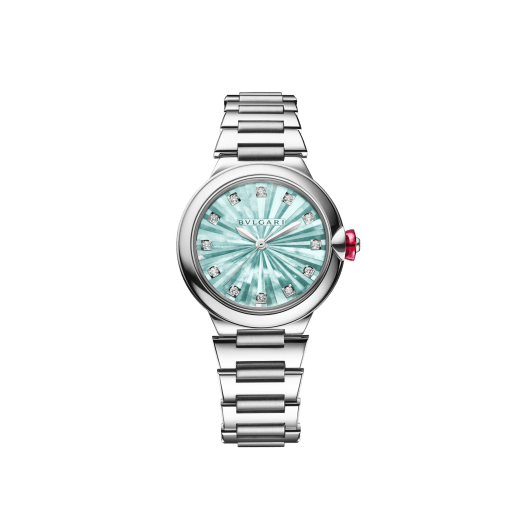 Lvcea watch in polished and satin-brushed stainless steel with automatic movement, green mother-of-pearl intarsio dial and 12 diamond indexes. Water-resistant up to 50 metres 103728 image 1