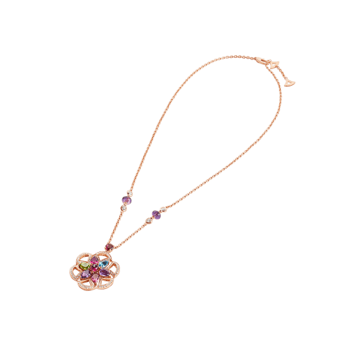 DIVAS' DREAM 18 kt rose gold necklace set with coloured gemstones and pavé diamonds 355617 image 2