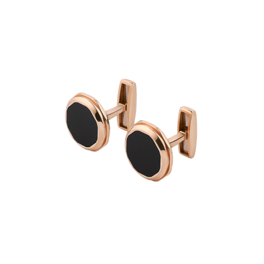 Octo 18 kt rose gold cufflinks set with onyx elements 348330 image 2