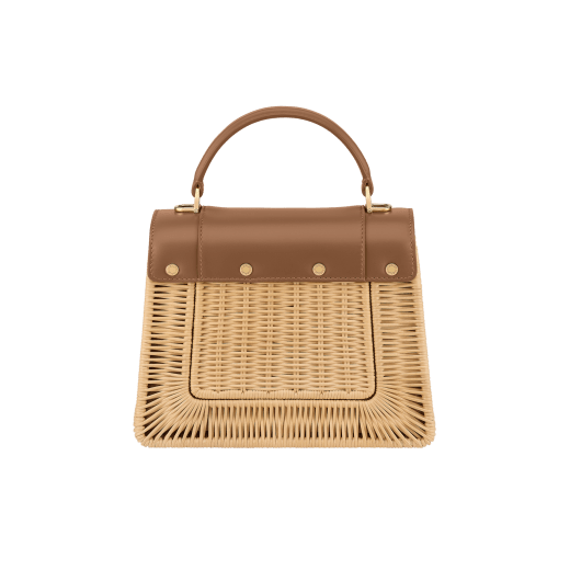 Borsa a mano media Serpenti Forever in vimini marrone diaspro del deserto con dettagli in vitello marrone diaspro del deserto e fodera in nappa marrone diaspro del deserto. Accattivante chiusura magnetica Serpenti in ottone placcato oro con squame in smalto marrone diaspro del deserto e ottone placcato oro e occhi in onice nera. 294673 image 2