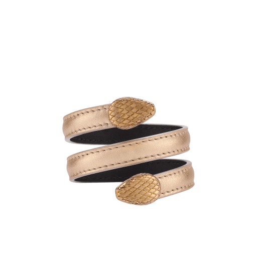 Serpenti Forever Cleopatra multi-coiled bangle bracelet in rose gold Liquid Metal calf leather. Double snakehead décor in light rose gold-plated brass embellished with red enamel eyes. Cleopatra-LCL-RG image 1