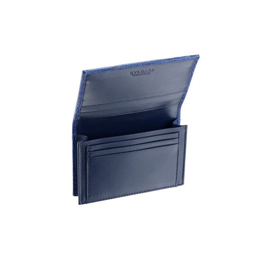 Business card holder in black shiny lizard skin and calf leather with brass palladium plated BVLGARI BVLGARI motif. Three credit card slots, one open pocket and Business cards compartment. BBM-BC-HOLD-SIMPLE-sl image 2