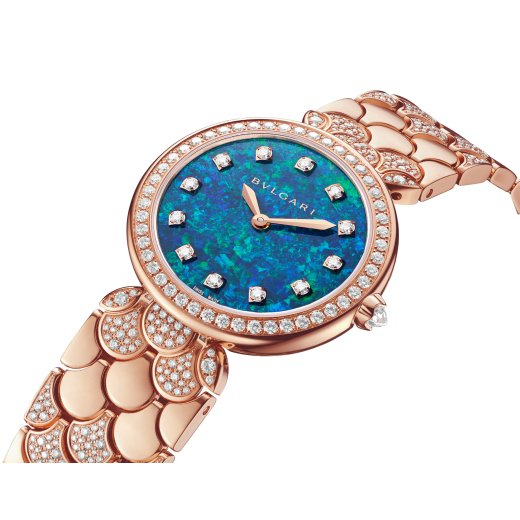 DIVAS' DREAM Uhr mit Gehäuse und Armband aus 18 Karat Roségold, besetzt Diamanten im Brillantschliff, schwarzes Opalzifferblatt und 12 Diamantindizes. Wasserdicht bis 30 Meter 103646 image 2