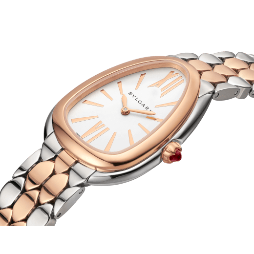Serpenti Seduttori watch in stainless steel and 18 kt rose gold case and bracelet, with white silver opaline dial 103277 image 2