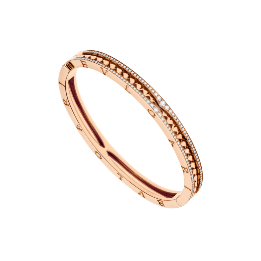 B.zero1 Rock bracelet in 18 kt rose gold with studded spiral and pavé diamonds on the edges BR859874 image 1