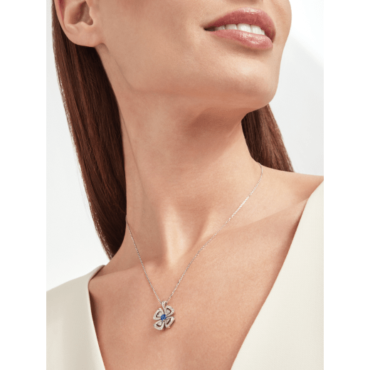 Fiorever 18 kt white gold pendant necklace set with a central brilliant-cut sapphire (0.43 ct) and pavé diamonds (0.31 ct) 358426 image 5
