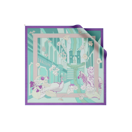 Roman Wonders scarf in fine royal ruby red and lilac printed silk twill. Made of 100% silk twill. ROMANWONDERS-SC image 2