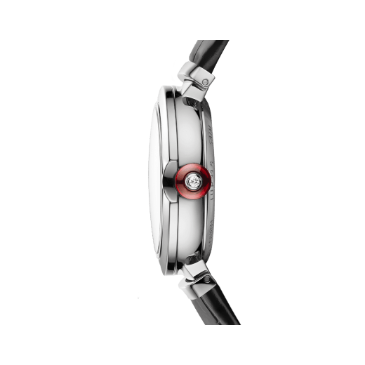 LVCEA Uhr mit Gehäuse aus Edelstahl, Zifferblatt mit weißem Perlmutt-Intarsio, Diamantindizes und schwarzem Armband aus Alligatorleder 103478 image 3
