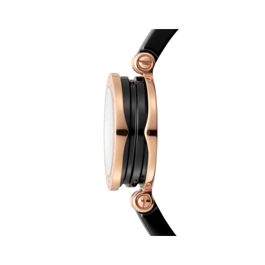 B.zero1 watch with 18 kt rose gold and black ceramic case, black lacquered dial set with diamond indexes, black ceramic bangle and 18 kt rose gold clasp. B01watch-black-black-dial2 image 2