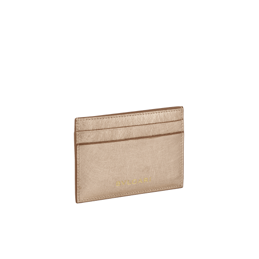 Serpenti Forever card holder in light gold Striated calf leather. Captivating snakehead décor in light gold-plated brass embellished with champagne enamel and light gold-plated brass scales, and black enamel eyes. SEA-CC-HOLDER-R image 3