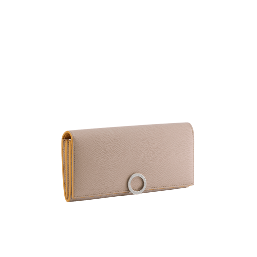 Bulgari Clip large wallet in fudge amethyst brown grain calf leather with butter onyx beige grain calf leather interior and butter onyx beige edges. Iconic palladium-plated brass clip and folded closure. BCM-WLT-SLI-POC-Cla image 1