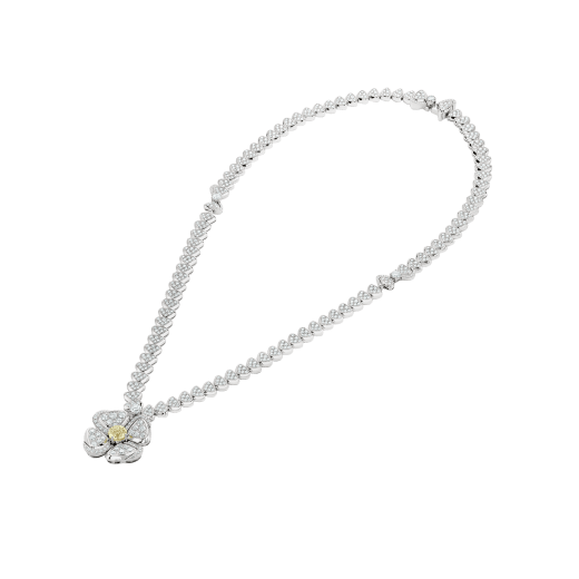 Fiorever 18 kt white gold necklace set with one central yellow diamond (0.50 ct) and pavé diamonds 357797 image 2