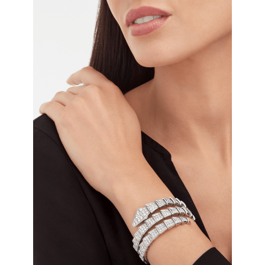 Serpenti two-coil bracelet in 18 kt white gold, set with full pavé diamonds. BR855118 image 6