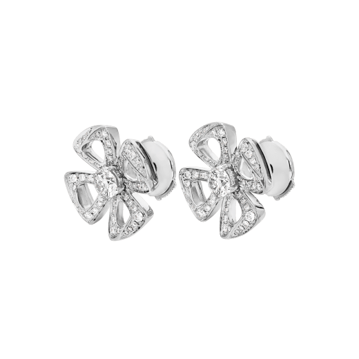 Fiorever 18 kt white gold earrings, set with two central diamonds and pavé diamonds. 354502 image 2