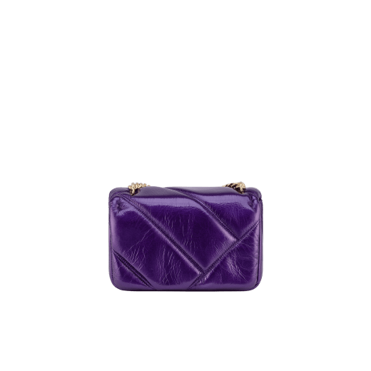 Serpenti Cabochon Maxi Chain mini crossbody bag in vivid amethyst purple calf leather with graphic maxi quilted motif and emerald green nappa leather lining. Captivating magnetic snakehead closure in light gold-plated brass embellished with dark grey hematite scales and red enamel eyes. 292886 image 3