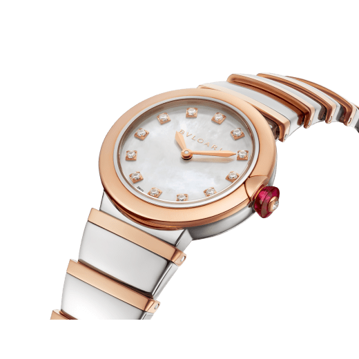 LVCEA watch in 18 kt rose gold and stainless steel case and bracelet, white mother-of-pearl dial and diamond indexes. 102194 image 2