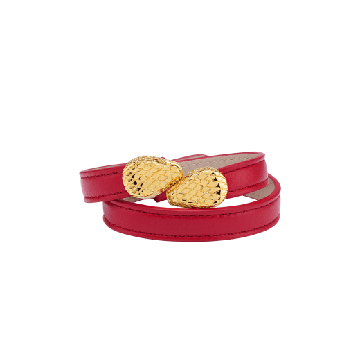 Serpenti Forever two-coil bracelet in soft amaranth garnet red nappa leather. Single-rivet contraire snakehead closure in gold-plated brass embellished with red enamel eyes. BRACLT-MC-SERP-SNL-AG image 2