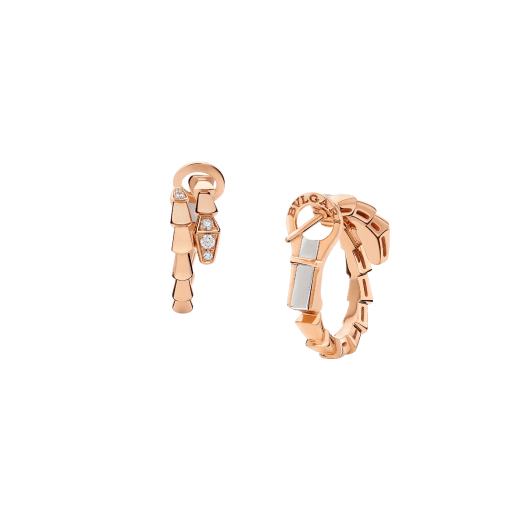 Orecchini a cerchio Serpenti Viper in oro rosa 18 kt con semi-pavé di diamanti. 359949 image 3